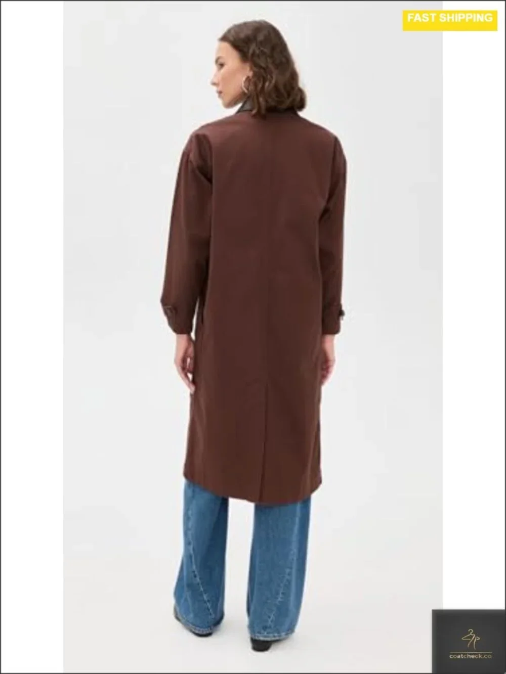Oversized Utility Barn Jacket Faux Leather Trim Long Sleeve Cotton Canvas